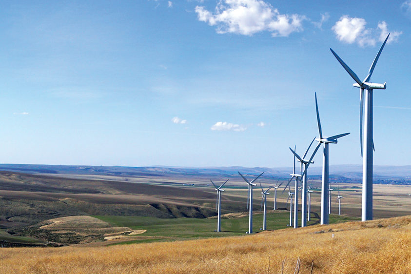 wind farm with hills