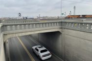 Photo of car going under old Lewis Street underpass.