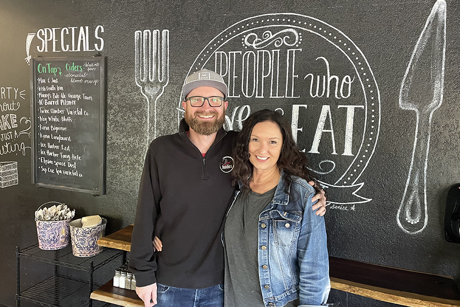 General Manager PJ Beatty, left, and co-owner Christina Heintzelman worked to reopen the popular Foodies restaurants. 